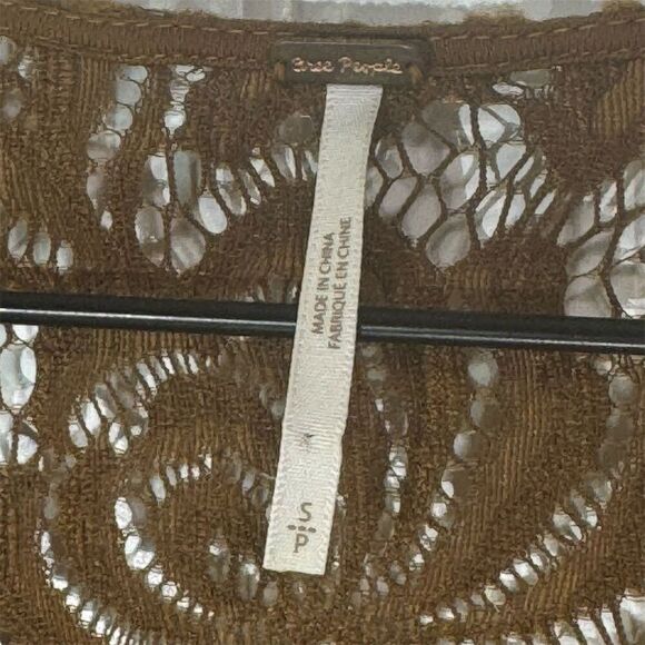 Free People brown lace puff sleeve minidress S boho romantic cottagecore witchy - Picture 7 of 8